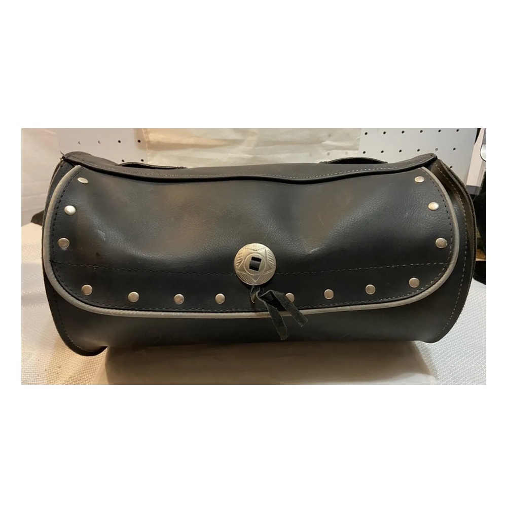 Unbranded Large Leather Motorcycle Bag Black 15”x9” Rivets Concho 48.00